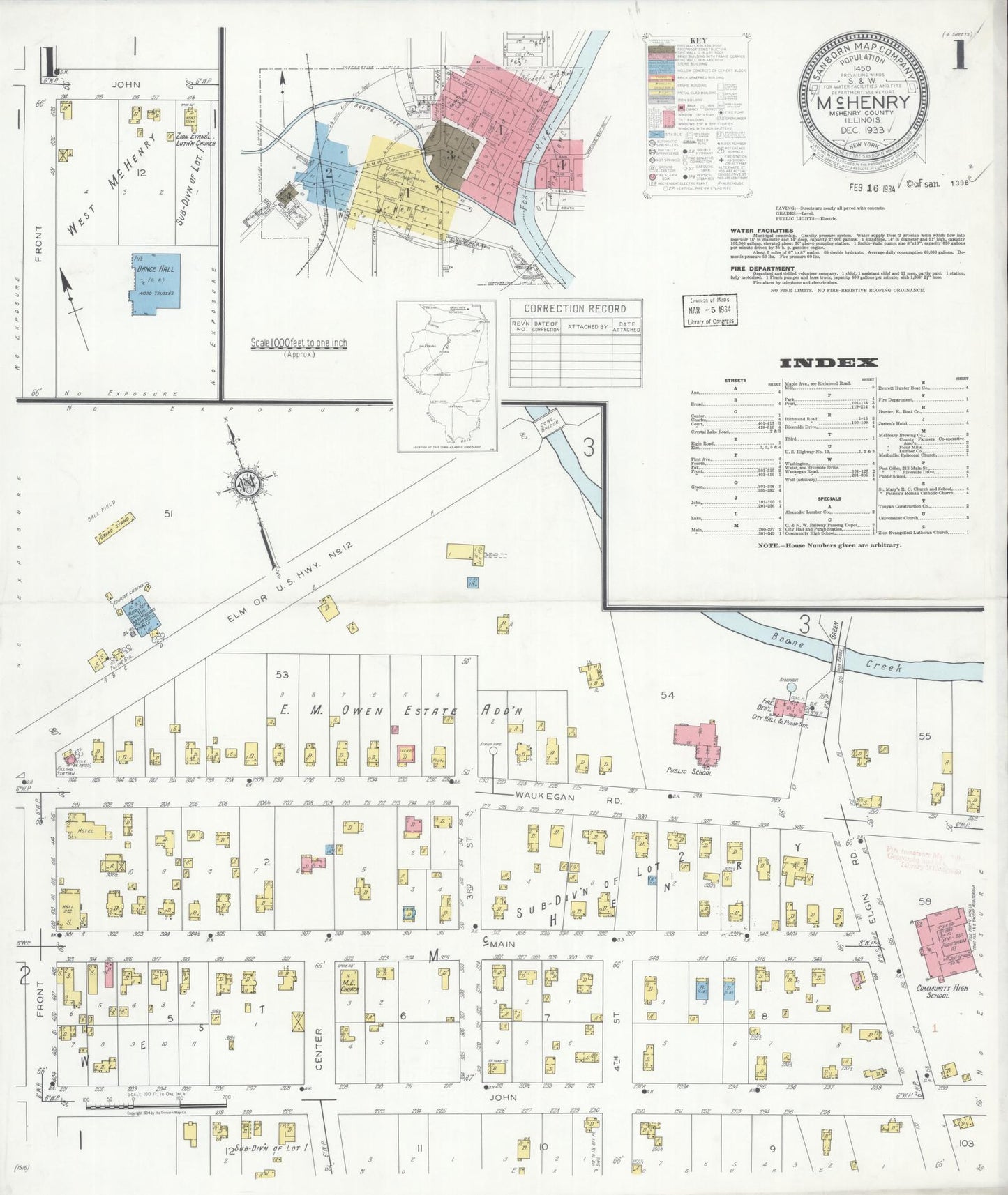 Sanborn Fire Insurance Map from McHenry, McHenry County, Illinois (1933), Sheet #0001 - Complete Map Set gallery image, historic Sanborn map, vintage wall art, Illinois Illinois