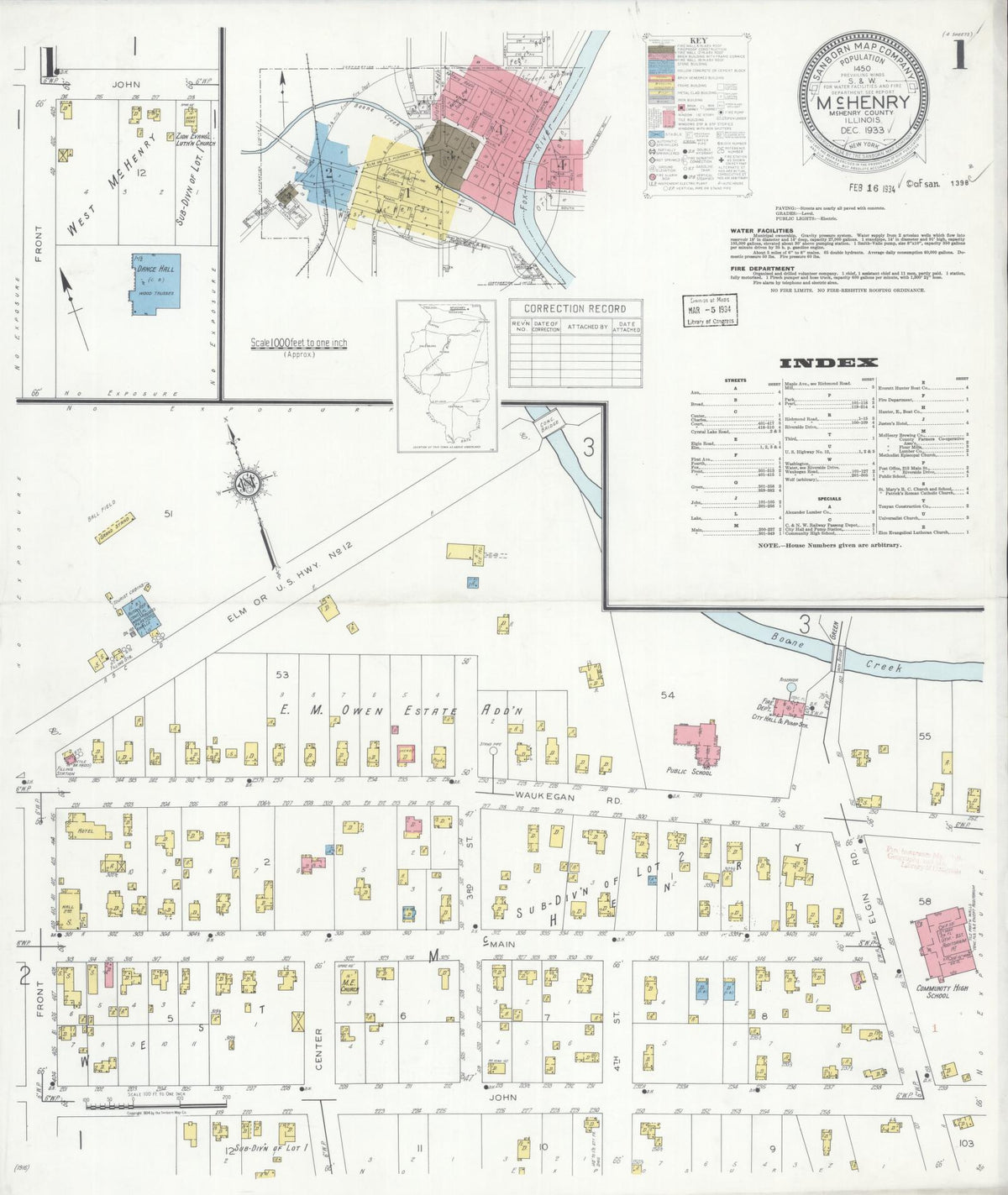 Sanborn Fire Insurance Map from McHenry, McHenry County, Illinois (1933), Sheet #0001 - Complete Map Set gallery image, historic Sanborn map, vintage wall art, Illinois Illinois