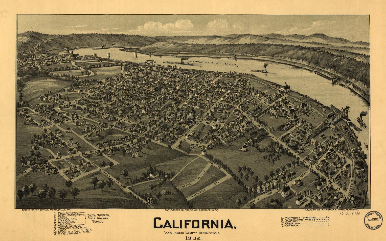 California, Washington County, Pennsylvania, 1902 (1902) – Historic Bird’s-Eye View Panorama Print
