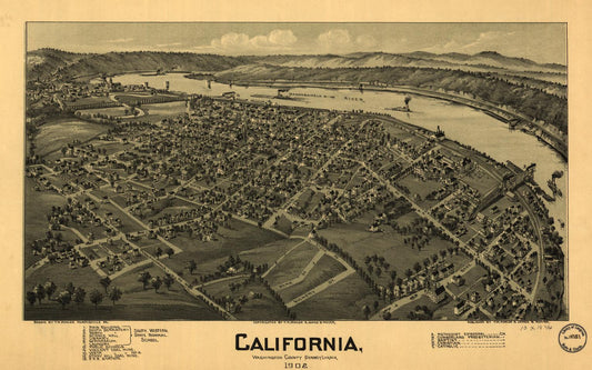 California, Washington County, Pennsylvania, 1902 (1902) – Historic Bird’s-Eye View Panorama Print