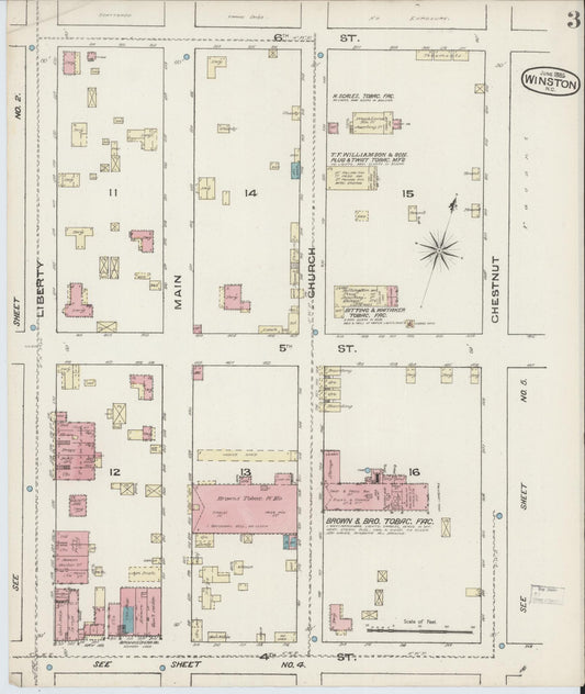 Sanborn Fire Insurance Map from Winston-Salem, Forsyth County, North Carolina (1885), Sheet #0003 - Historic Sanborn Fire Insurance Map Print, vintage old map wall art, antique decor, genealogy gift, North Carolina North Carolina map