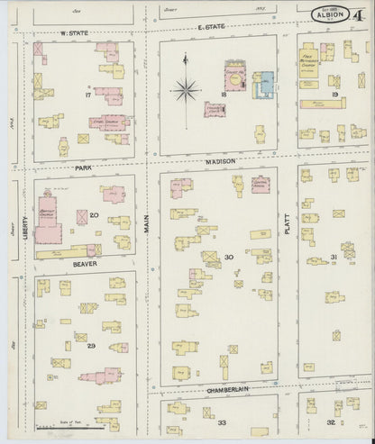 Sanborn Fire Insurance Map from Albion, Orleans County, New York (1889), Sheet #0004 - Historic Sanborn Fire Insurance Map Print, vintage old map wall art, antique decor, genealogy gift, New York New York map