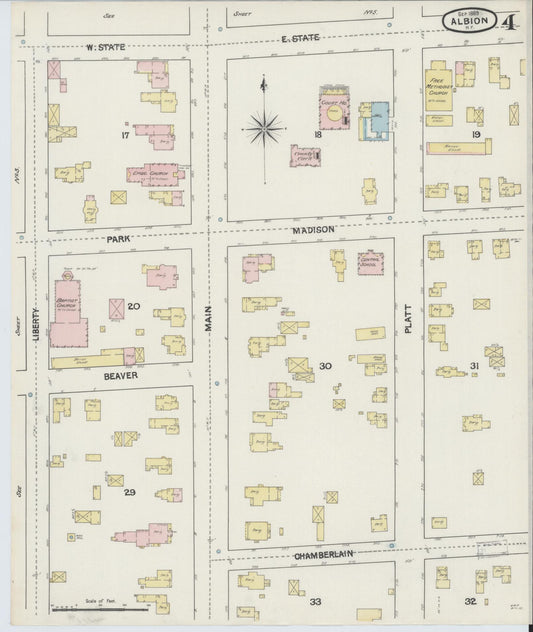 Sanborn Fire Insurance Map from Albion, Orleans County, New York (1889), Sheet #0004 - Historic Sanborn Fire Insurance Map Print, vintage old map wall art, antique decor, genealogy gift, New York New York map