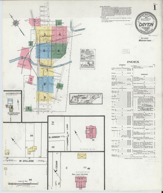 Sanborn Fire Insurance Map from Dayton, Rhea County, Tennessee (1920), Sheet #0001 - Complete Map Set gallery image, historic Sanborn map, vintage wall art, Tennessee Tennessee