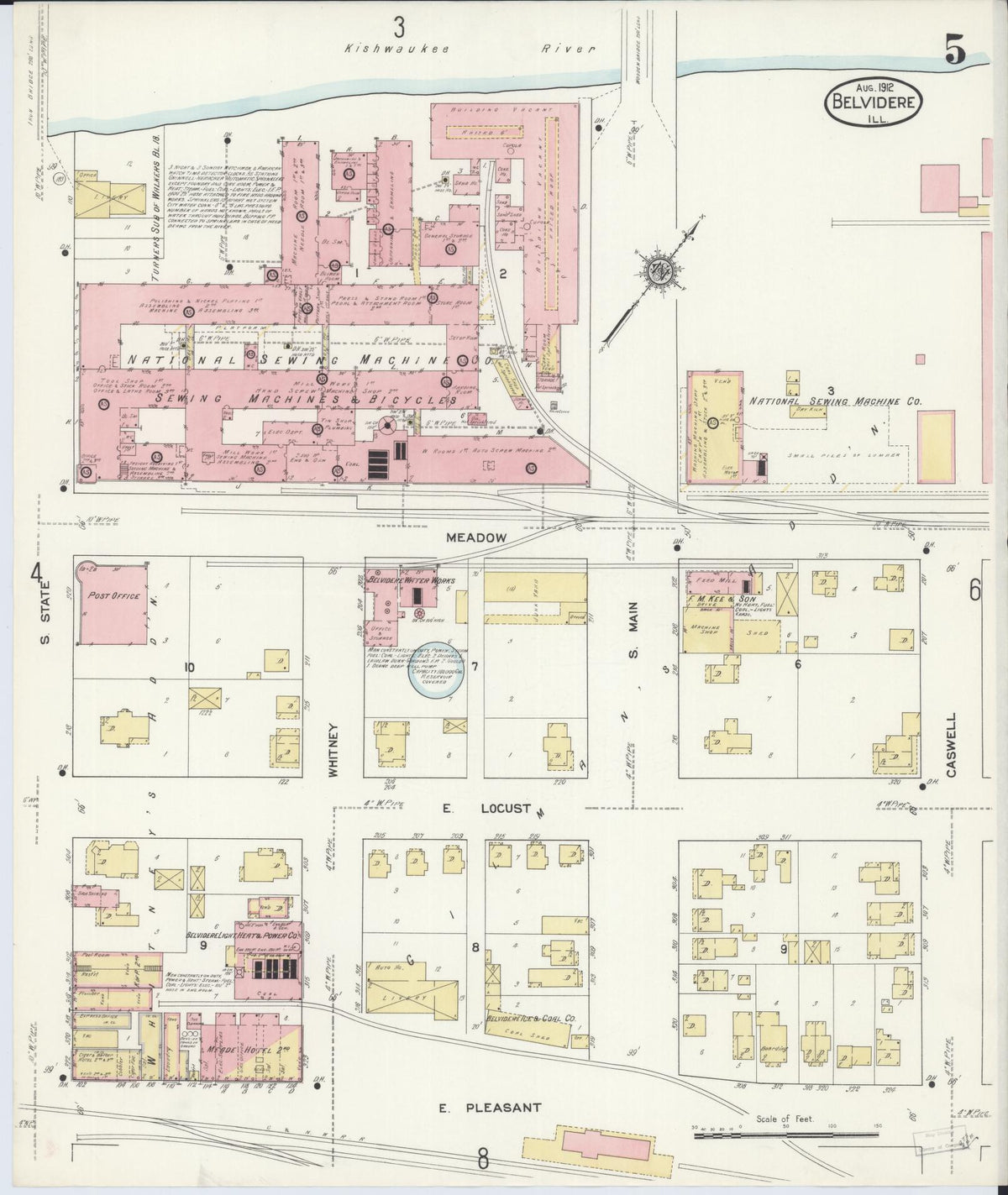 Sanborn Fire Insurance Map from Belvidere, Boone County, Illinois (1912), Sheet #0005 - Complete Map Set gallery image, historic Sanborn map, vintage wall art, Illinois Illinois