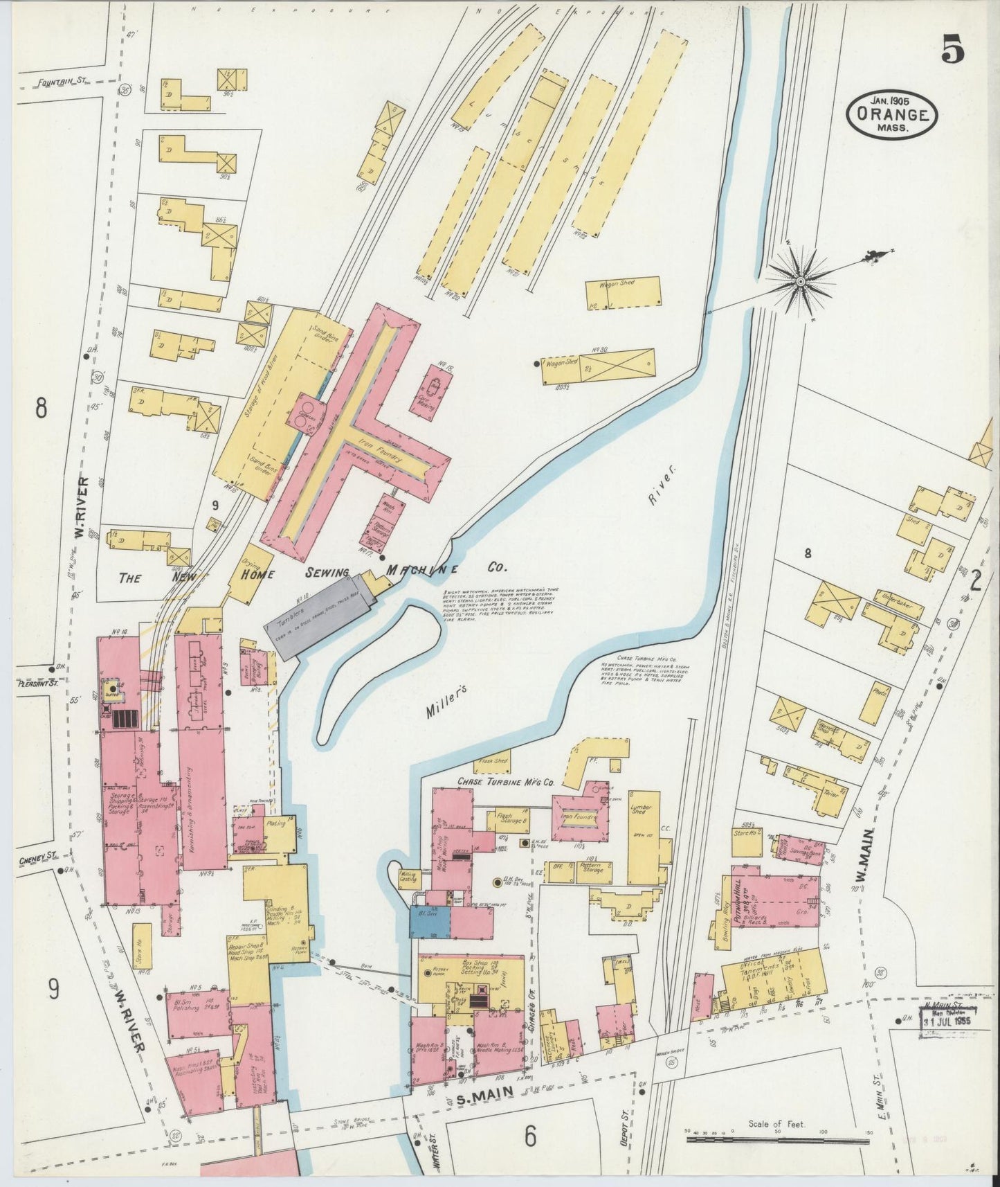 Sanborn Fire Insurance Map from Orange, Franklin County, Massachusetts (1905), Sheet #0005 - Complete Map Set gallery image, historic Sanborn map, vintage wall art, Massachusetts Massachusetts