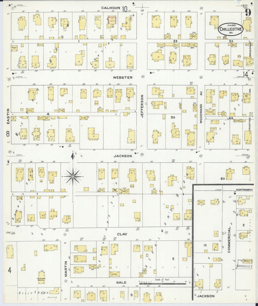 Sanborn Fire Insurance Map from Chillicothe, Livingston County, Missouri (1909), Sheet #0009 - Historic Sanborn Fire Insurance Map Print, vintage old map wall art, antique decor, genealogy gift, Missouri Missouri map