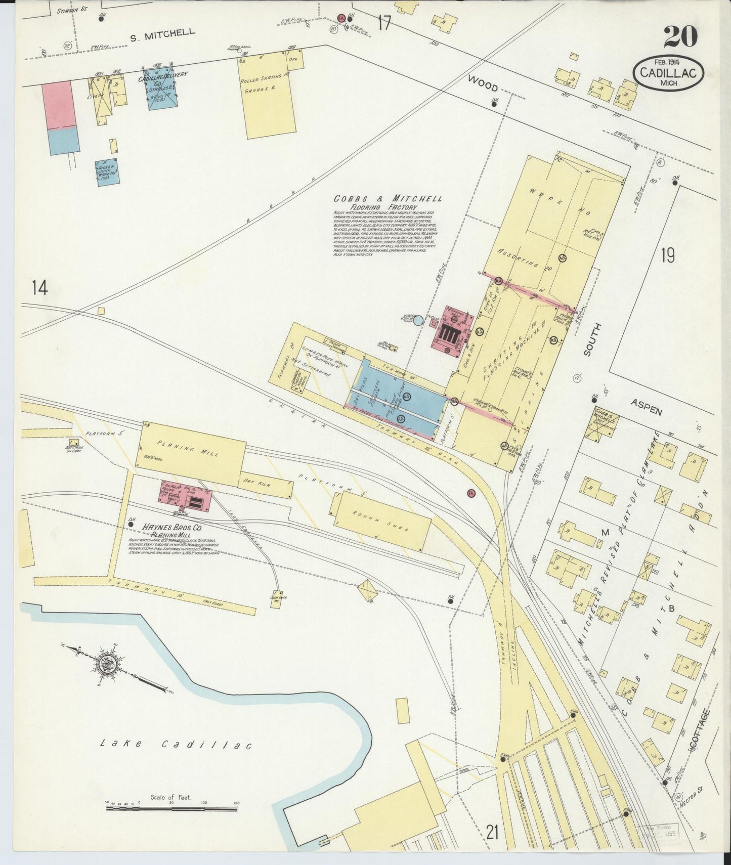 Sanborn Fire Insurance Map from Cadillac, Wexford County, Michigan (1914), Sheet #0020 - Complete Map Set gallery image, historic Sanborn map, vintage wall art, Michigan Michigan