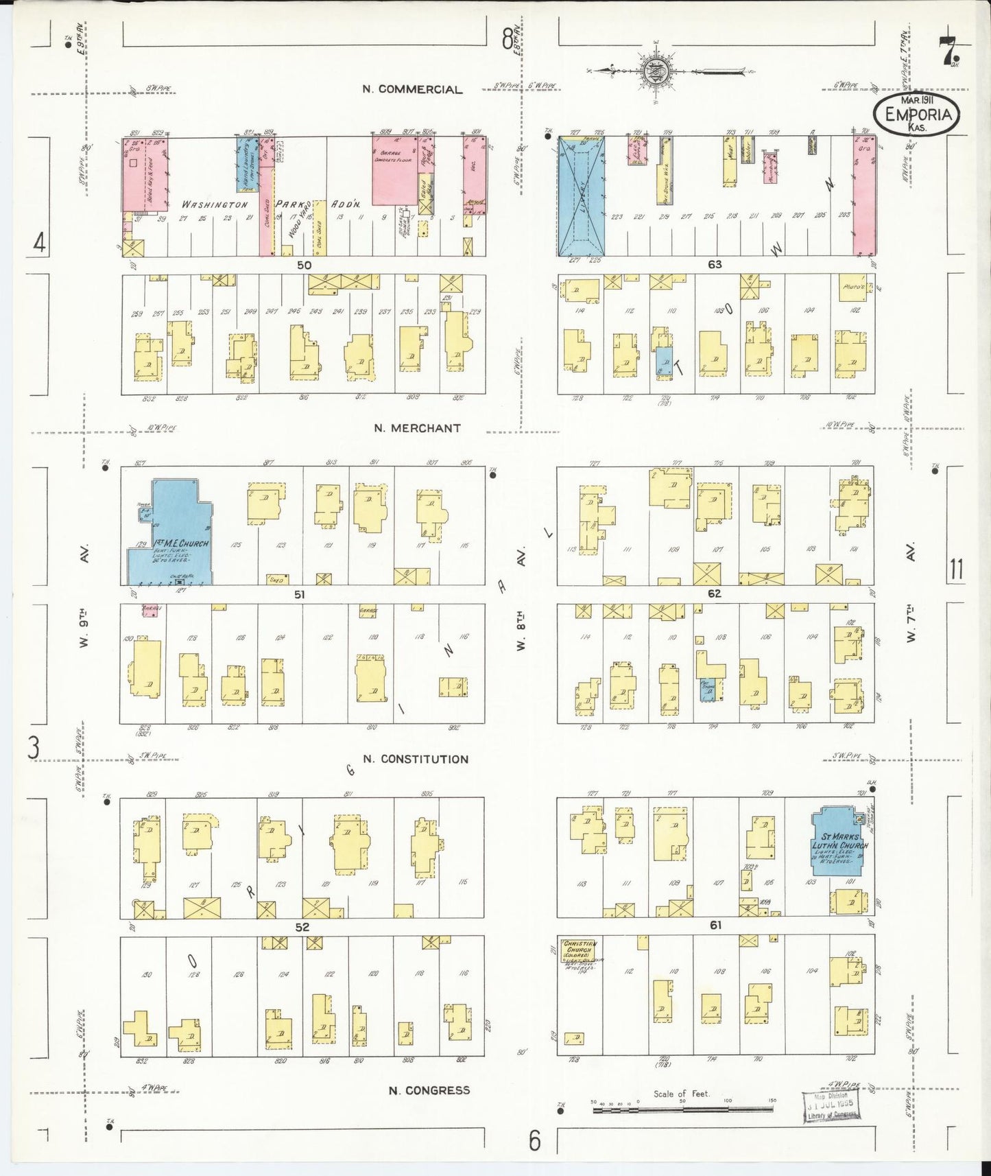 Sanborn Fire Insurance Map from Emporia, Lyon County, Kansas (1911), Sheet #0007 - Historic Sanborn Fire Insurance Map Print, vintage old map wall art, antique decor, genealogy gift, Kansas Kansas map