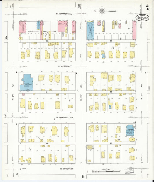 Sanborn Fire Insurance Map from Emporia, Lyon County, Kansas (1911), Sheet #0007 - Historic Sanborn Fire Insurance Map Print, vintage old map wall art, antique decor, genealogy gift, Kansas Kansas map