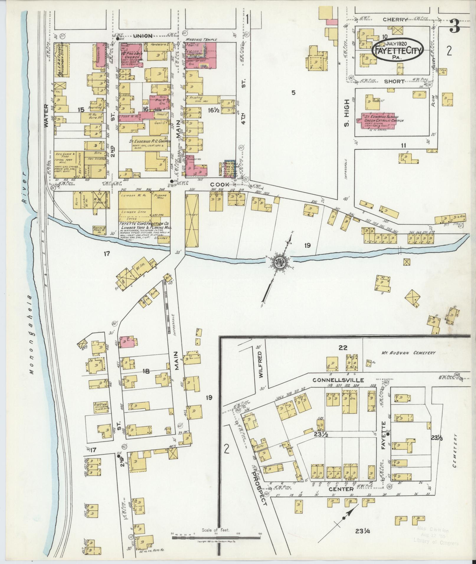 Sanborn Fire Insurance Map from Fayette City, Fayette County, Pennsylvania (1920), Sheet #0003 - Historic Sanborn Fire Insurance Map Print, vintage old map wall art, antique decor, genealogy gift, Pennsylvania Pennsylvania map