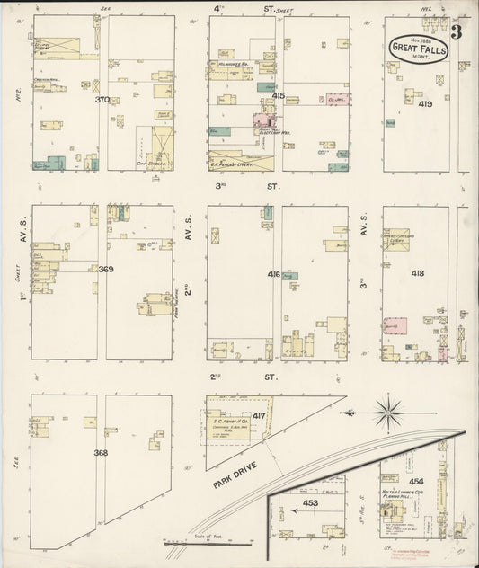 Sanborn Fire Insurance Map from Great Falls, Cascade County, Montana (1888), Sheet #0003 - Historic Sanborn Fire Insurance Map Print, vintage old map wall art, antique decor, genealogy gift, Montana Montana map
