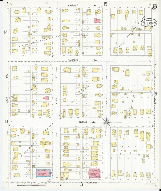 Sanborn Fire Insurance Map from Pittsburg, Crawford County, Kansas (1905), Sheet #0008 - Historic Sanborn Fire Insurance Map Print, vintage old map wall art, antique decor, genealogy gift, Kansas Kansas map