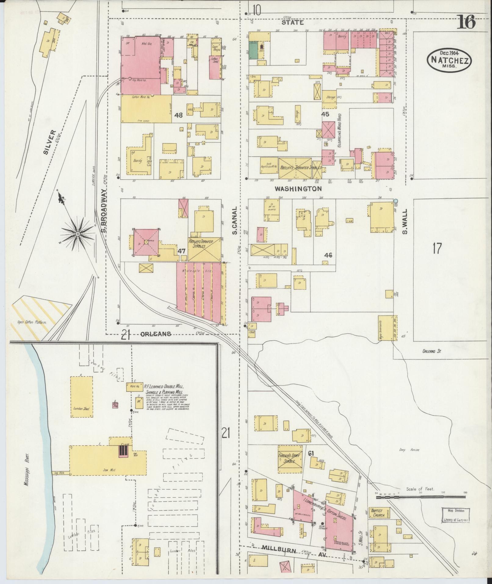Sanborn Fire Insurance Map from Natchez, Adams County, Mississippi (1904), Sheet #0016 - Complete Map Set gallery image, historic Sanborn map, vintage wall art, Mississippi Mississippi