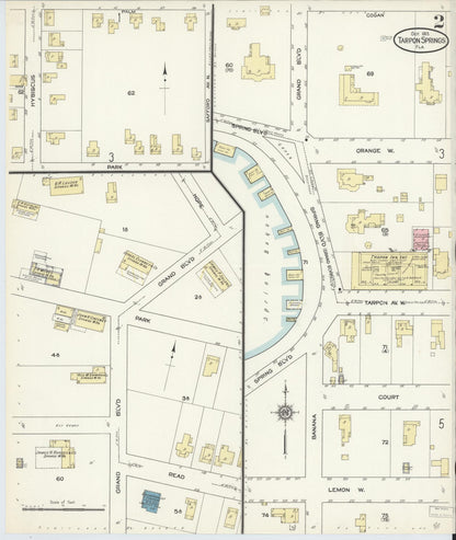 Sanborn Fire Insurance Map from Tarpon Springs, Pinellas County, Florida (1913), Sheet #0002 - Complete Map Set gallery image, historic Sanborn map, vintage wall art, Florida Florida