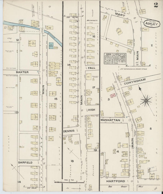 Sanborn Fire Insurance Map from Ashley, Luzerne County, Pennsylvania (1884), Sheet #0002 - Historic Sanborn Fire Insurance Map Print, vintage old map wall art, antique decor, genealogy gift, Pennsylvania Pennsylvania map