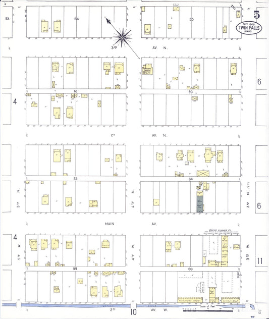 Sanborn Fire Insurance Map from Twin Falls, Twin Falls County, Idaho (1909), Sheet #0005 - Historic Sanborn Fire Insurance Map Print, vintage old map wall art, antique decor, genealogy gift, Falls Idaho map
