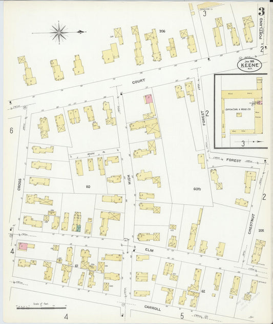 Sanborn Fire Insurance Map from Keene, Cheshire County, New Hampshire (1908), Sheet #0003 - Historic Sanborn Fire Insurance Map Print, vintage old map wall art, antique decor, genealogy gift, New Hampshire New Hampshire map