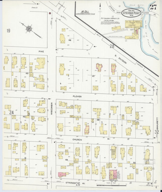 Sanborn Fire Insurance Map from Stevens Point, Portage County, Wisconsin (1912), Sheet #0027 - Historic Sanborn Fire Insurance Map Print, vintage old map wall art, antique decor, genealogy gift, Wisconsin Wisconsin map