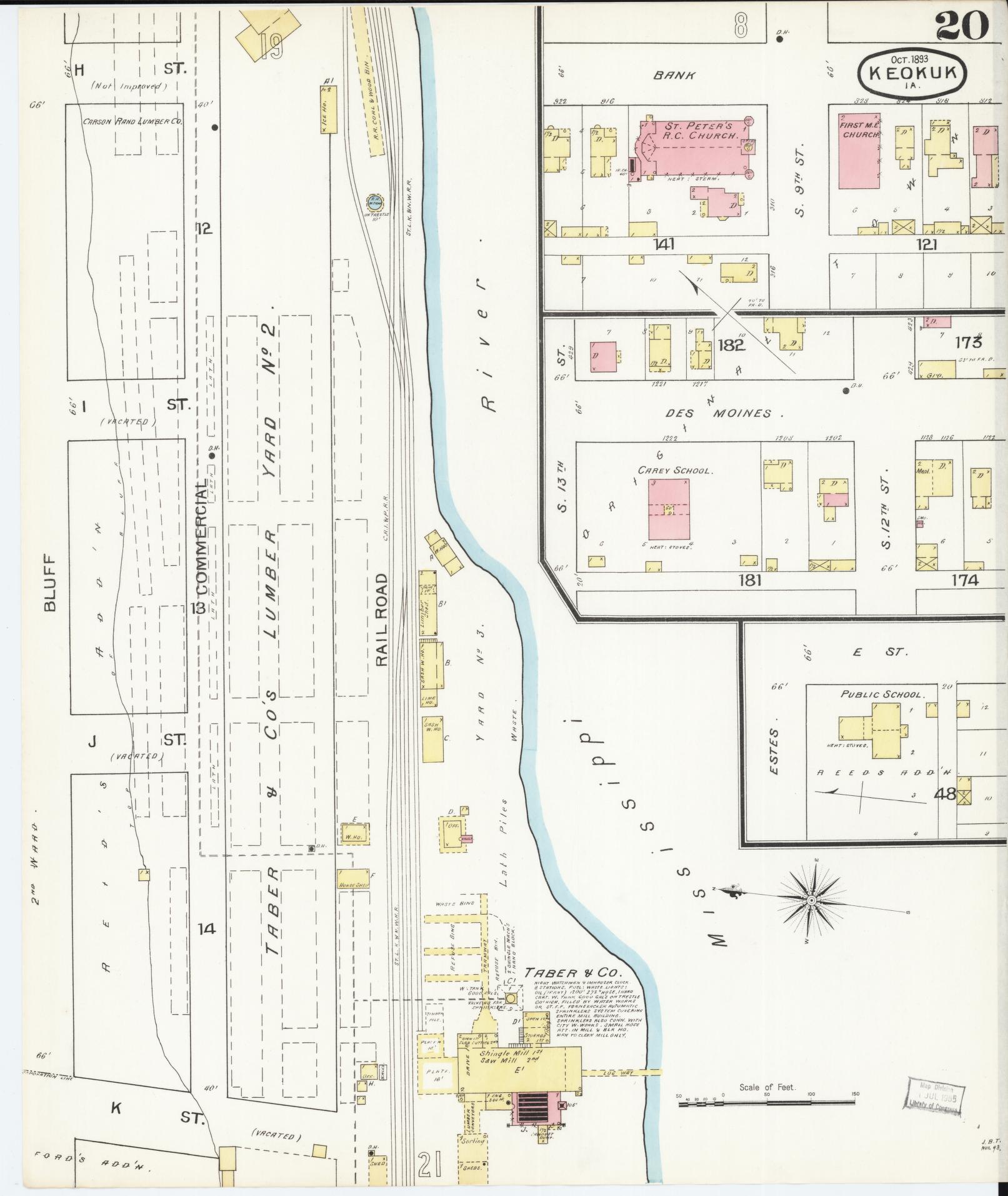 Sanborn Fire Insurance Map from Keokuk, Lee County, Iowa (1893), Sheet #0020 - Historic Sanborn Fire Insurance Map Print, vintage old map wall art