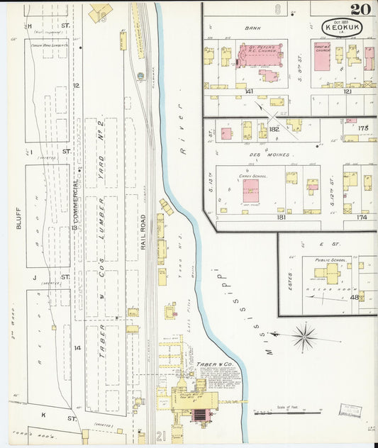 Sanborn Fire Insurance Map from Keokuk, Lee County, Iowa (1893), Sheet #0020 - Historic Sanborn Fire Insurance Map Print, vintage old map wall art