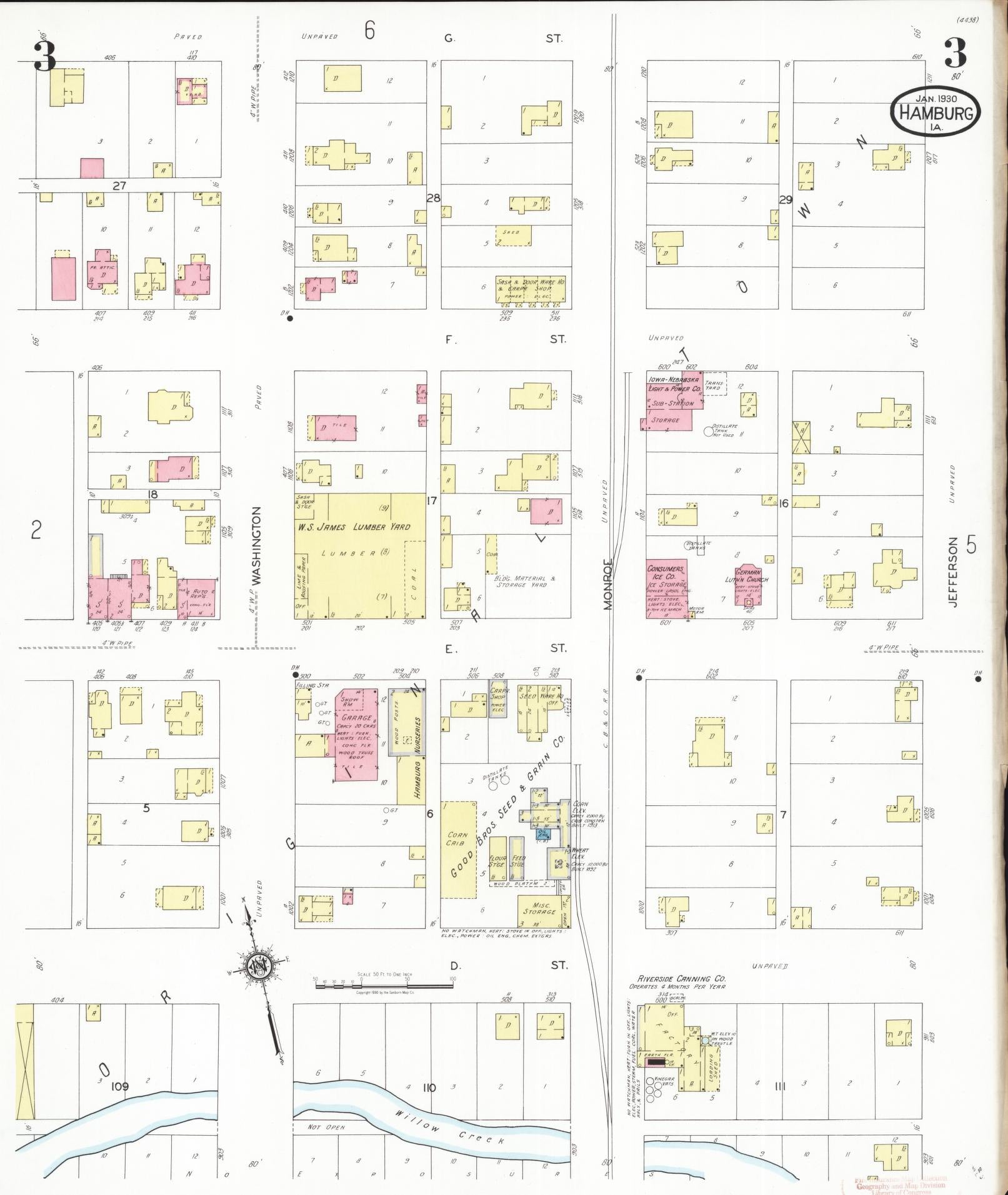 Sanborn Fire Insurance Map from Hamburg, Fremont County, Iowa (1930), Sheet #0003 - Historic Sanborn Fire Insurance Map Print, vintage old map wall art