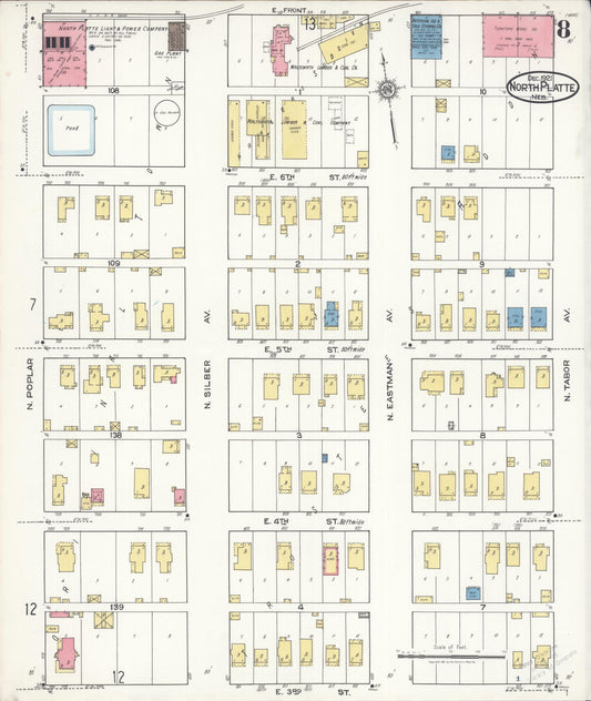 Sanborn Fire Insurance Map from North Platte, Lincoln County, Nebraska (1921), Sheet #0008 - Historic Sanborn Fire Insurance Map Print, vintage old map wall art, antique decor, genealogy gift, Nebraska Nebraska map