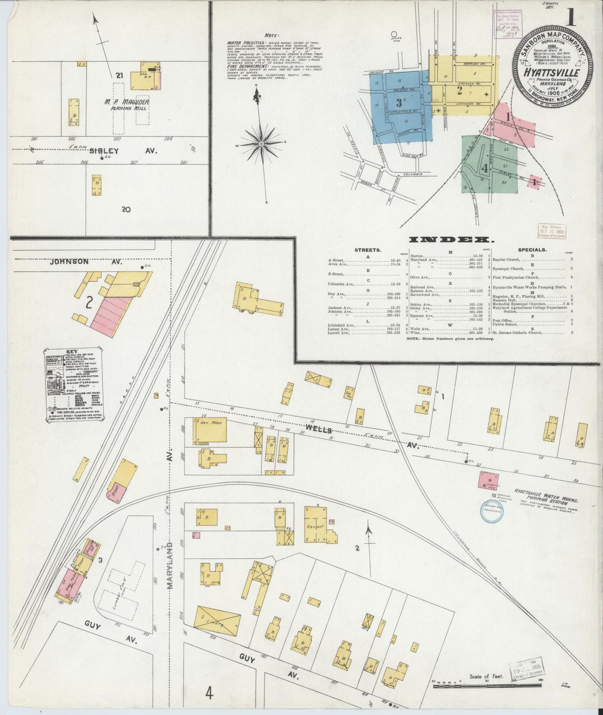 Sanborn Fire Insurance Map from Hyattsville, Prince Georges County, Maryland (1906), Sheet #0001 - Historic Sanborn Fire Insurance Map Print, vintage old map wall art, antique decor, genealogy gift, Maryland Maryland map