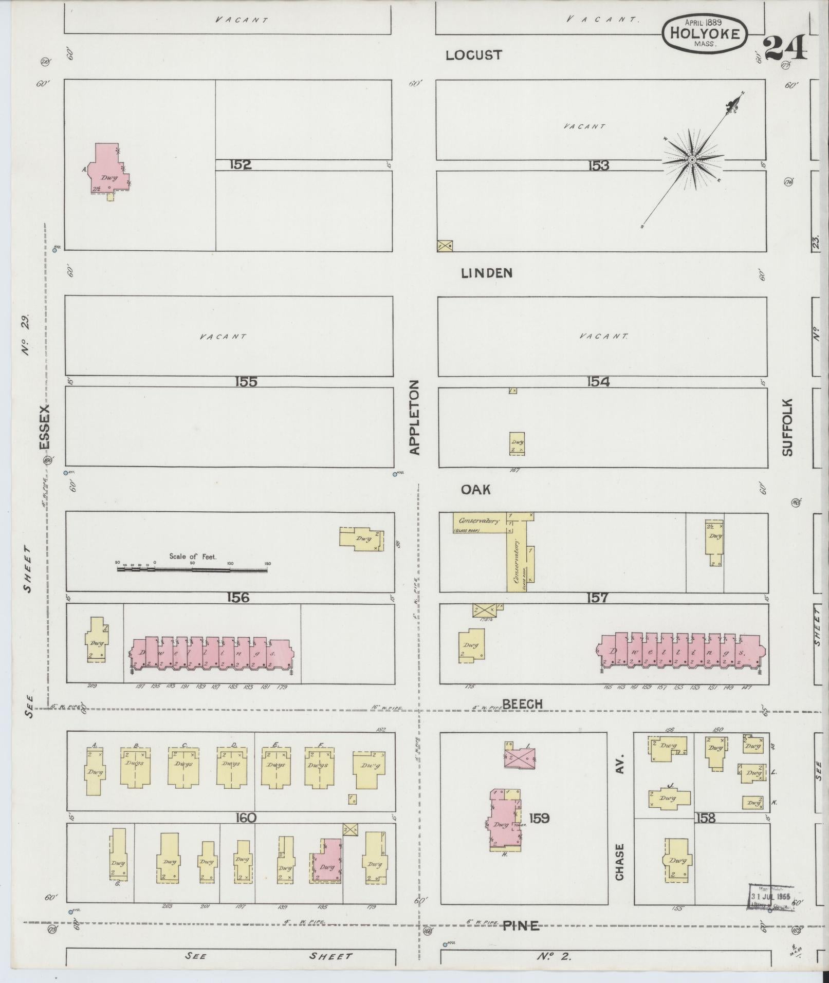 Sanborn Fire Insurance Map from Holyoke, Hampden County, Massachusetts (1889), Sheet #0024 - Historic Sanborn Fire Insurance Map Print, vintage old map wall art, antique decor, genealogy gift, Massachusetts Massachusetts map