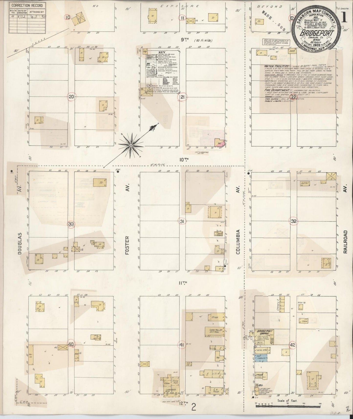 Sanborn Fire Insurance Map from Bridgeport, Douglas County, Washington (1932), Sheet #0001 - Complete Map Set gallery image, historic Sanborn map, vintage wall art, Washington Washington
