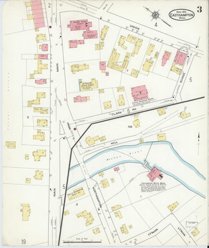 Sanborn Fire Insurance Map from East Hampton, Hampshire County, Massachusetts (1916), Sheet #0003 - Historic Sanborn Fire Insurance Map Print, vintage old map wall art, antique decor, genealogy gift, Massachusetts Massachusetts map