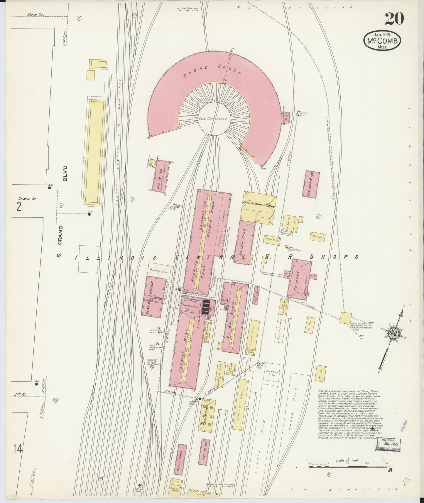 Sanborn Fire Insurance Map from McComb, Pike County, Mississippi (1913), Sheet #0020 - Historic Sanborn Fire Insurance Map Print, vintage old map wall art, antique decor, genealogy gift, Mississippi Mississippi map