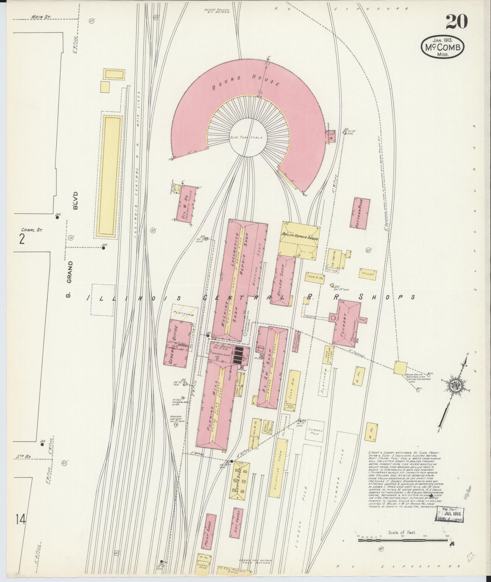 Sanborn Fire Insurance Map from McComb, Pike County, Mississippi (1913), Sheet #0020 - Historic Sanborn Fire Insurance Map Print, vintage old map wall art, antique decor, genealogy gift, Mississippi Mississippi map