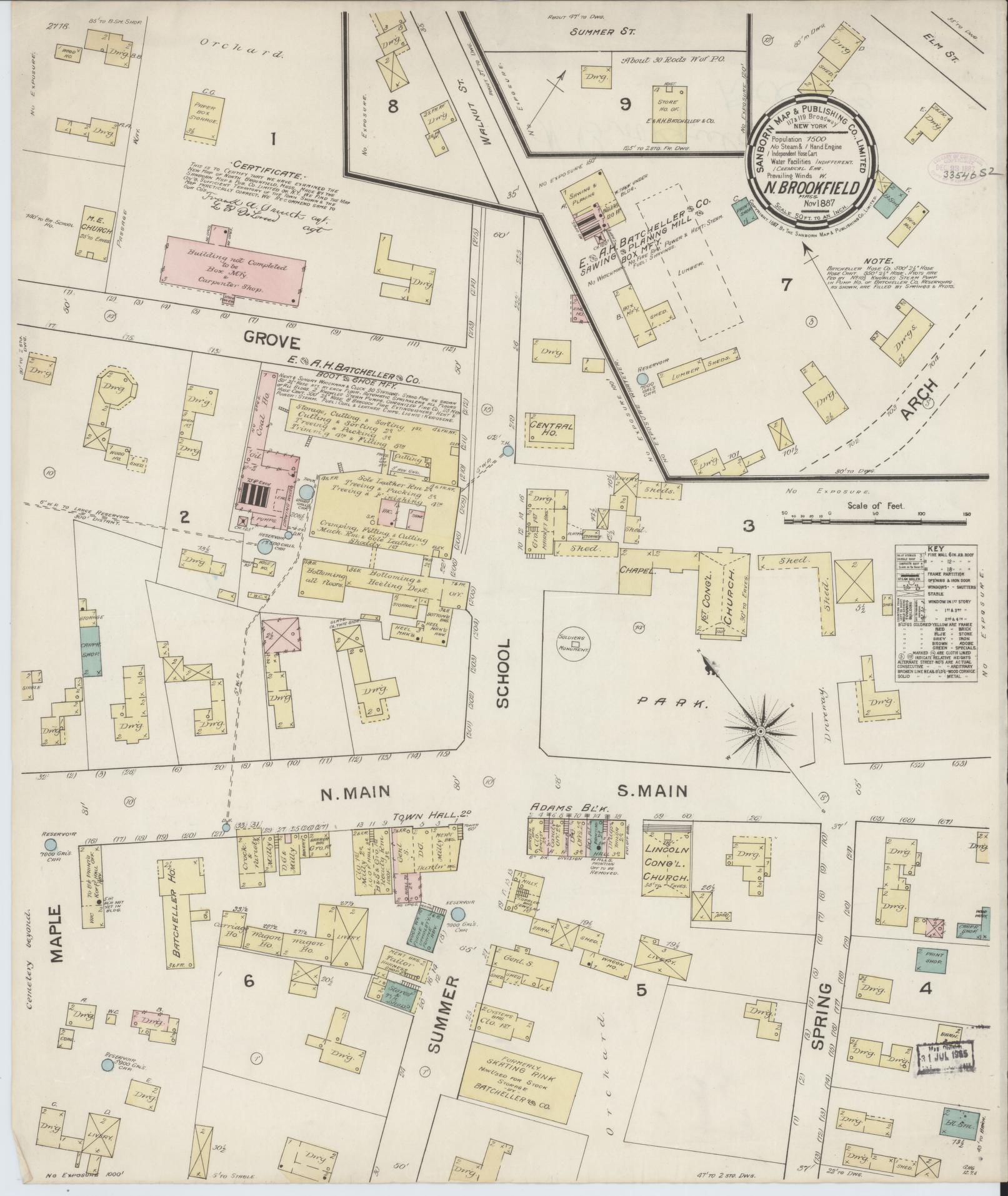 Sanborn Fire Insurance Map from North Brookfield, Worcester County, Massachusetts. (1887) – Historic Sanborn Fire Insurance Map Print