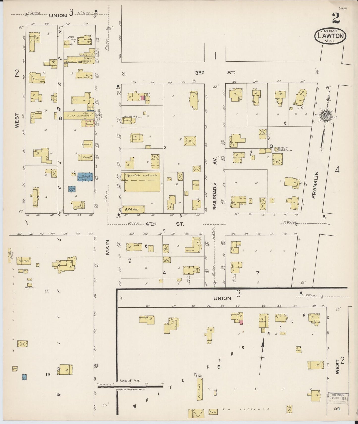 Sanborn Fire Insurance Map from Lawton, Van Buren County, Michigan (1922), Sheet #0002 - Complete Map Set gallery image, historic Sanborn map, vintage wall art, Michigan Michigan