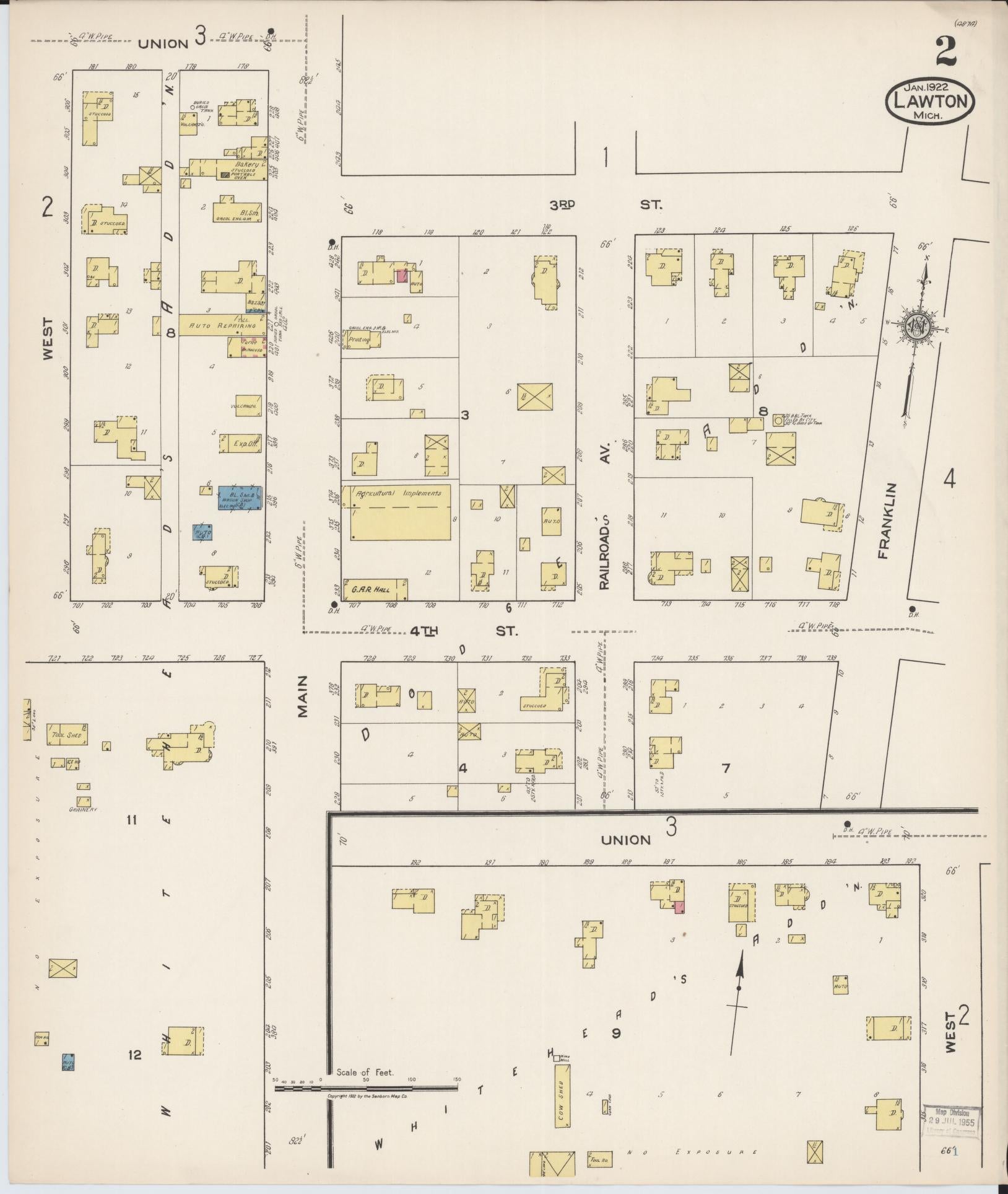 Sanborn Fire Insurance Map from Lawton, Van Buren County, Michigan (1922), Sheet #0002 - Complete Map Set gallery image, historic Sanborn map, vintage wall art, Michigan Michigan