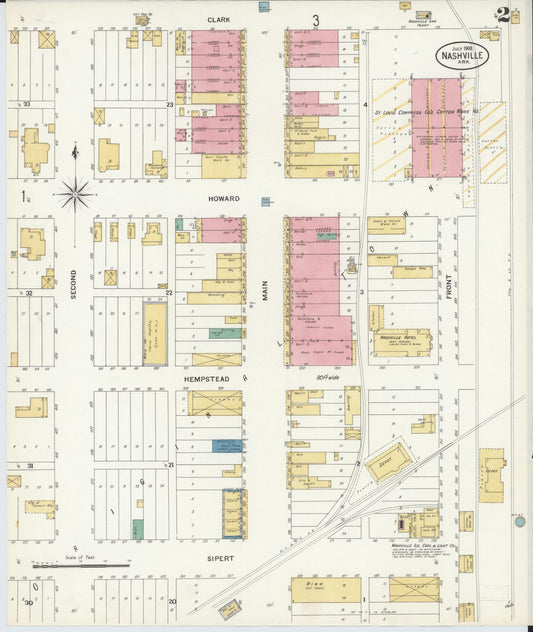 Sanborn Fire Insurance Map from Nashville, Howard County, Arkansas (1908), Sheet #0002 - Historic Sanborn Fire Insurance Map Print, vintage old map wall art, antique decor, genealogy gift, Arkansas Arkansas map