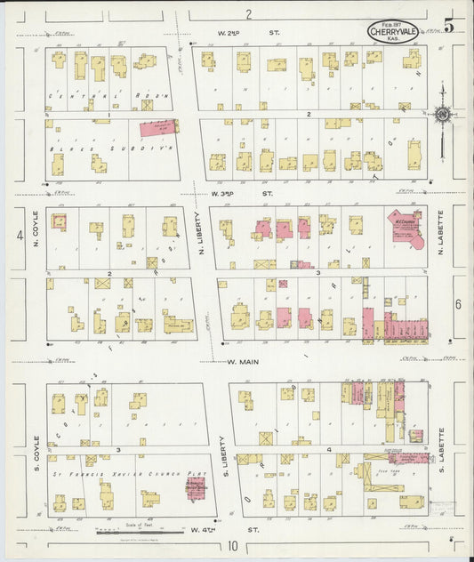 Sanborn Fire Insurance Map from Cherryvale, Montgomery County, Kansas (1917), Sheet #0005 - Historic Sanborn Fire Insurance Map Print, vintage old map wall art, antique decor, genealogy gift, Kansas Kansas map