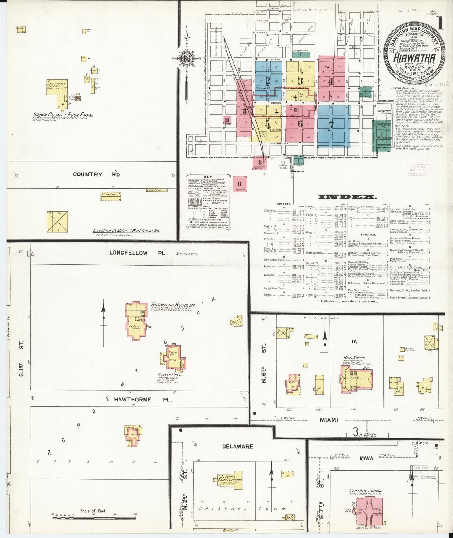 Sanborn Fire Insurance Map from Hiawatha, Brown County, Kansas. (1911) – Historic Sanborn Fire Insurance Map Print