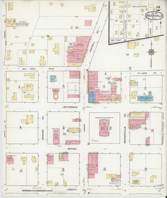 Sanborn Fire Insurance Map from Brooksville, Hernando County, Florida (1917), Sheet #0002 - Historic Sanborn Fire Insurance Map Print, vintage old map wall art, antique decor, genealogy gift, Florida Florida map