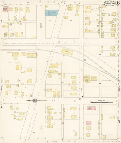 Sanborn Fire Insurance Map from Sandpoint, Bonner County, Idaho (1915), Sheet #0006 - Complete Map Set gallery image, historic Sanborn map, vintage wall art, Idaho Idaho