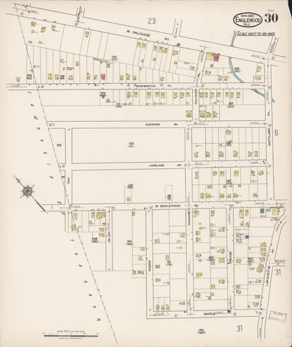 Sanborn Fire Insurance Map from Englewood, Bergen County, New Jersey (1922), Sheet #0030 - Historic Sanborn Fire Insurance Map Print, vintage old map wall art, antique decor, genealogy gift, New Jersey New Jersey map