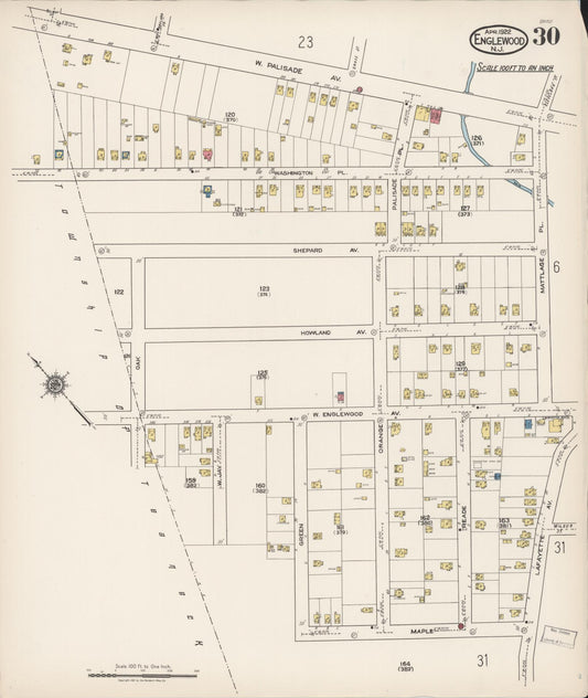 Sanborn Fire Insurance Map from Englewood, Bergen County, New Jersey (1922), Sheet #0030 - Historic Sanborn Fire Insurance Map Print, vintage old map wall art, antique decor, genealogy gift, New Jersey New Jersey map