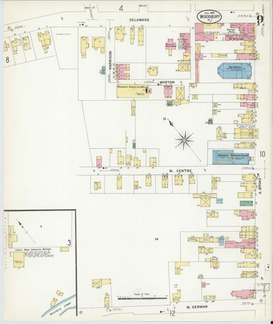 Sanborn Fire Insurance Map from Woodbury, Gloucester County, New Jersey (1908), Sheet #0009 - Historic Sanborn Fire Insurance Map Print, vintage old map wall art, antique decor, genealogy gift, New Jersey New Jersey map