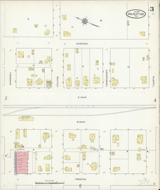 Sanborn Fire Insurance Map from Van Alstyne, Grayson County, Texas (1914), Sheet #0003 - Historic Sanborn Fire Insurance Map Print, vintage old map wall art, antique decor, genealogy gift, Texas Texas map