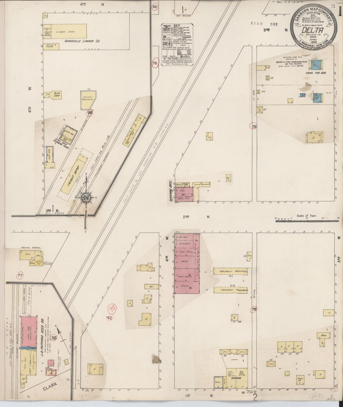 Sanborn Fire Insurance Map from Delta, Millard County, Utah (1923), Sheet #0001 - Complete Map Set gallery image, historic Sanborn map, vintage wall art, Utah Utah