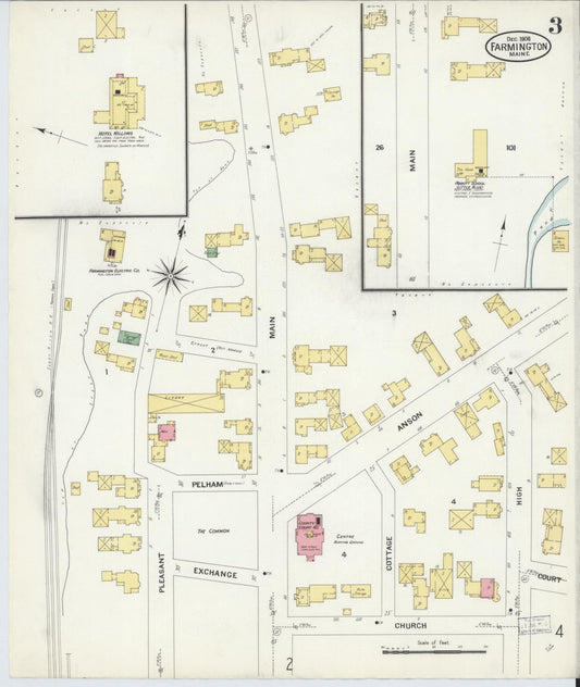 Sanborn Fire Insurance Map from Farmington, Franklin County, Maine (1908), Sheet #0003 - Historic Sanborn Fire Insurance Map Print, vintage old map wall art, antique decor, genealogy gift, Maine Maine map