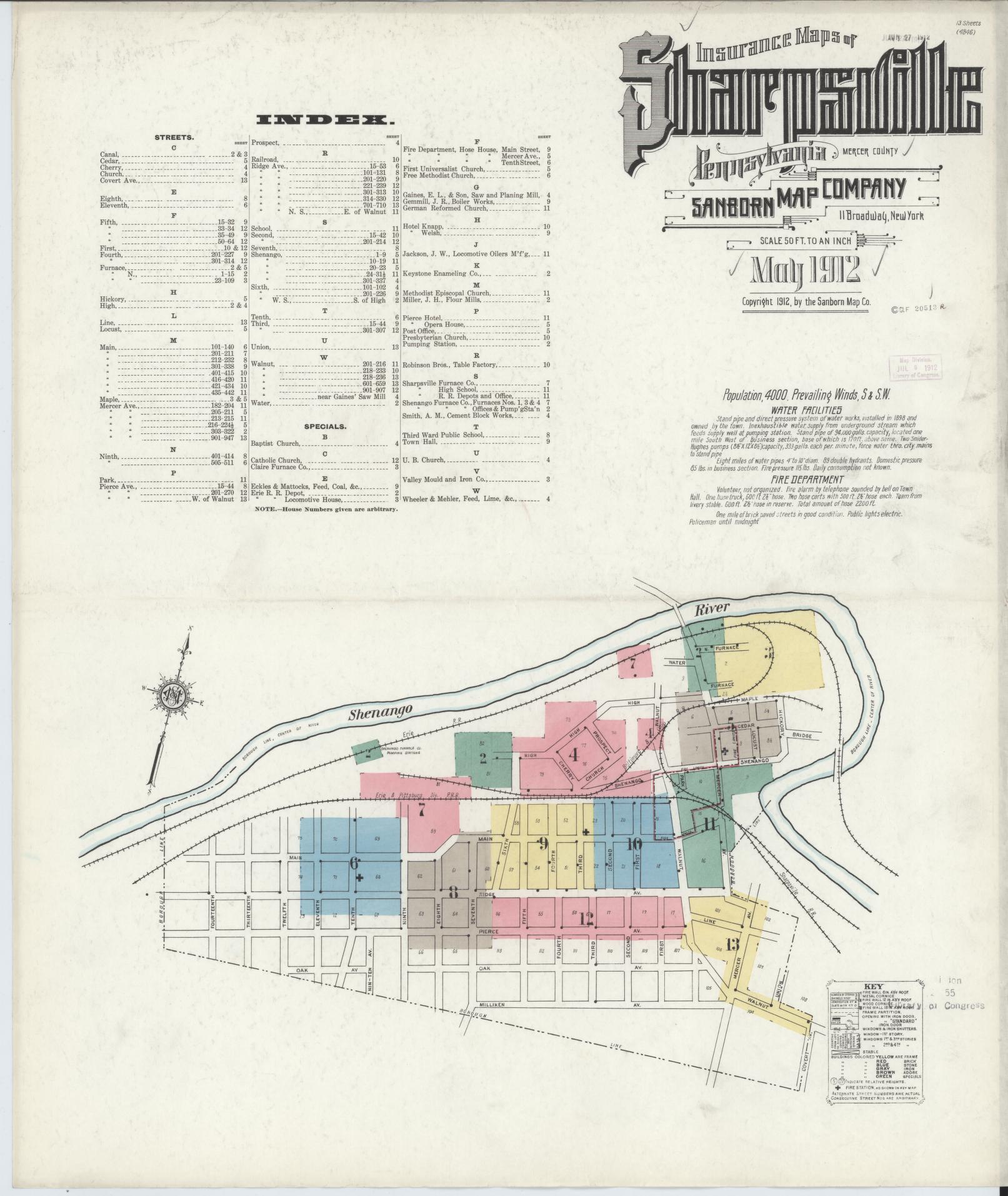 Sanborn Fire Insurance Map from Sharpsville, Mercer County, Pennsylvania (1912), Sheet #0001 - Complete Map Set gallery image, historic Sanborn map, vintage wall art, Pennsylvania Pennsylvania