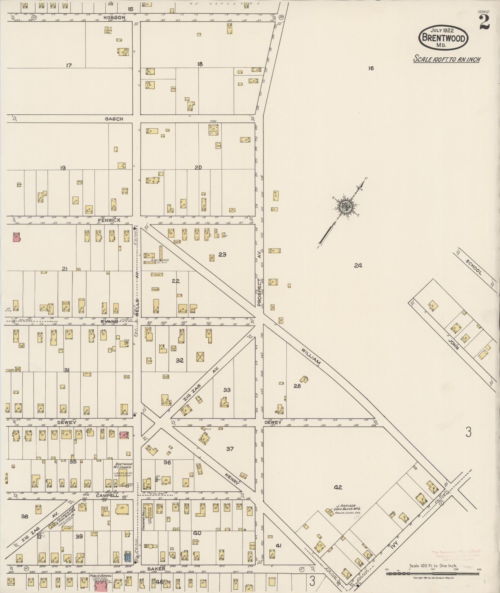 Sanborn Fire Insurance Map from Brentwood, Prince Georges County, Maryland (1922), Sheet #0002 - Historic Sanborn Fire Insurance Map Print, vintage old map wall art, antique decor, genealogy gift, Maryland Maryland map