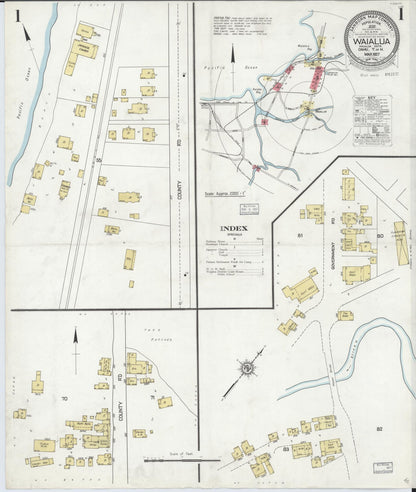 Sanborn Fire Insurance Map from Waialua, Honolulu County, Hawaii (1927), Sheet #0001 - Historic Sanborn Fire Insurance Map Print, vintage old map wall art, antique decor, genealogy gift, Hawaii Hawaii map